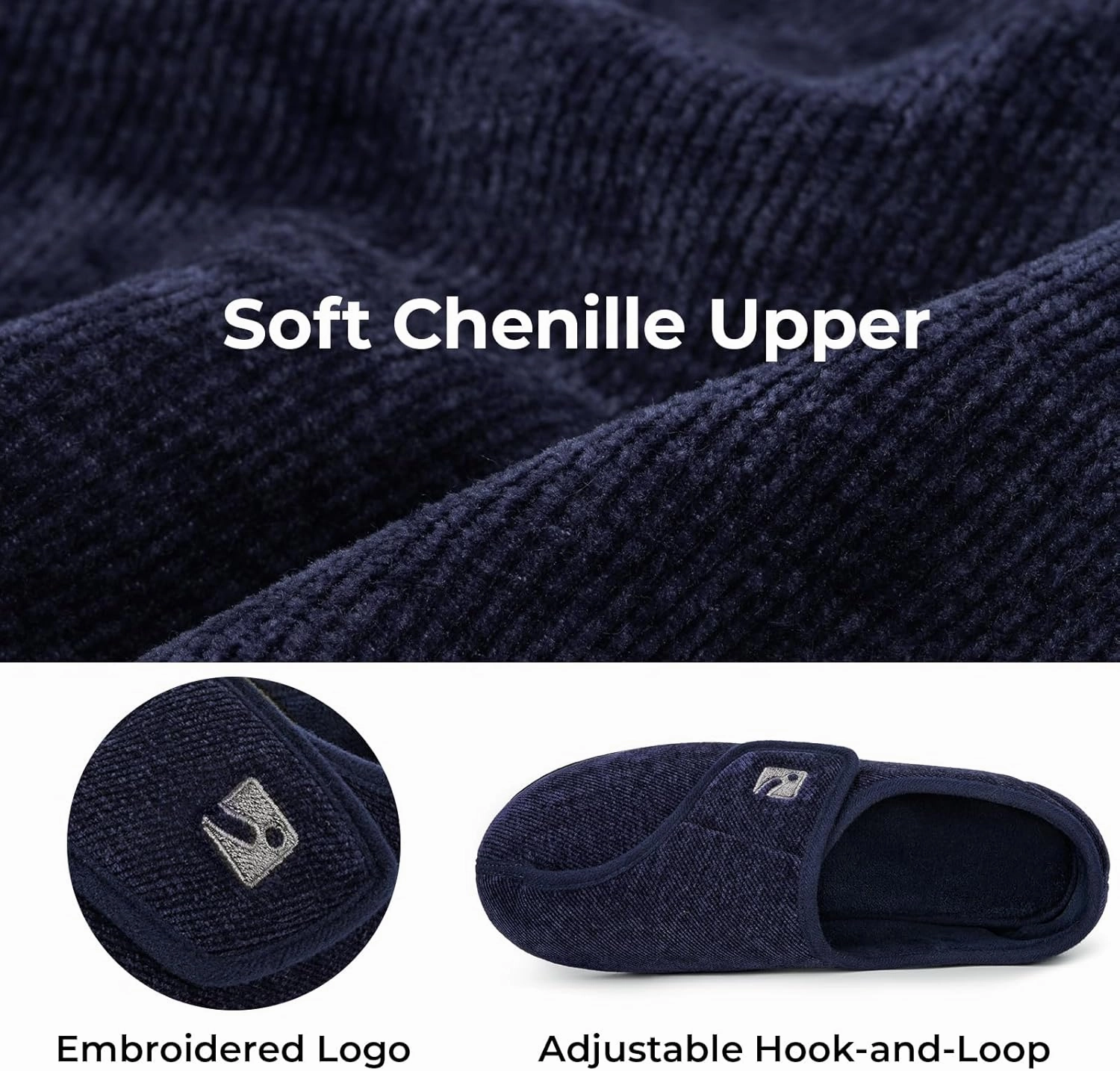 HomeTop Men's Adjustable Chenille Slippers Wide Soft Comfy Non-slip Indoor House Shoes