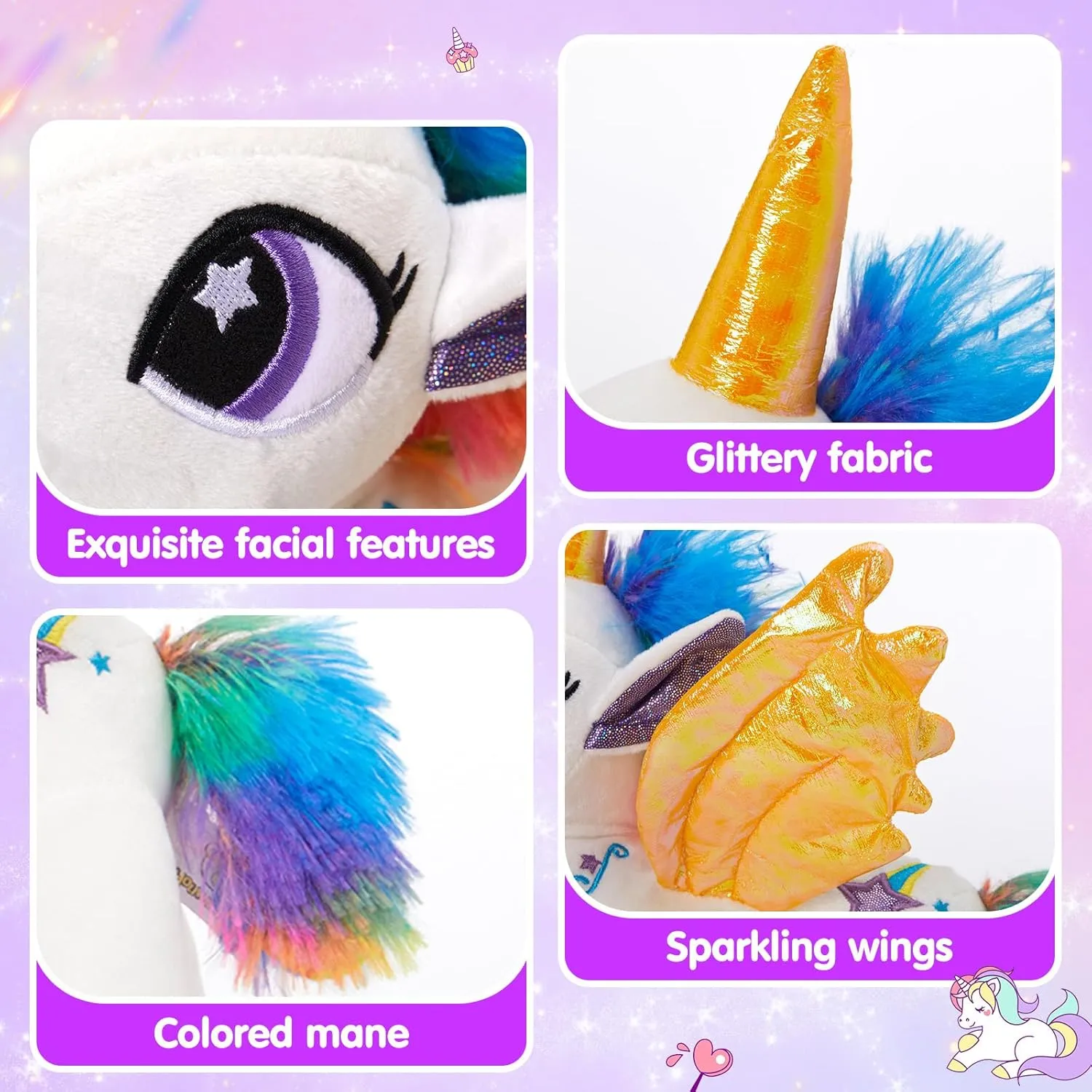 Houwsbaby Light Up Unicorn Stuffed Animal Unicorn Toy Glow at Night Soft Horse LED Plush Toy Glitter Gift for Kids Boys Girls Companion Pet Holiday Birthday, 14'' (White)