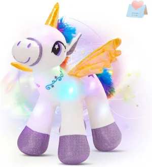 Houwsbaby Light Up Unicorn Stuffed Animal Unicorn Toy Glow at Night Soft Horse LED Plush Toy Glitter Gift for Kids Boys Girls Companion Pet Holiday Birthday, 14'' (White)