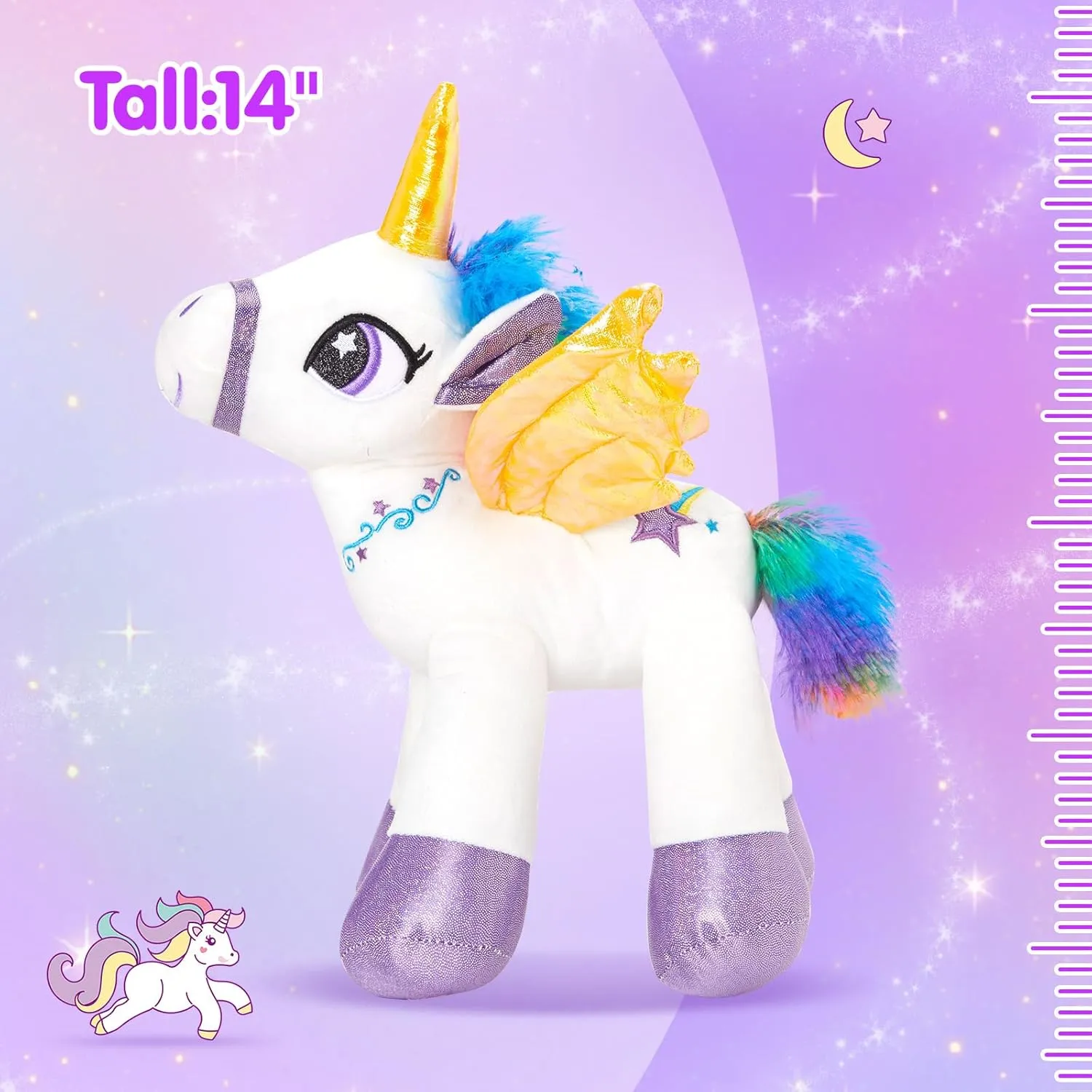 Houwsbaby Light Up Unicorn Stuffed Animal Unicorn Toy Glow at Night Soft Horse LED Plush Toy Glitter Gift for Kids Boys Girls Companion Pet Holiday Birthday, 14'' (White)