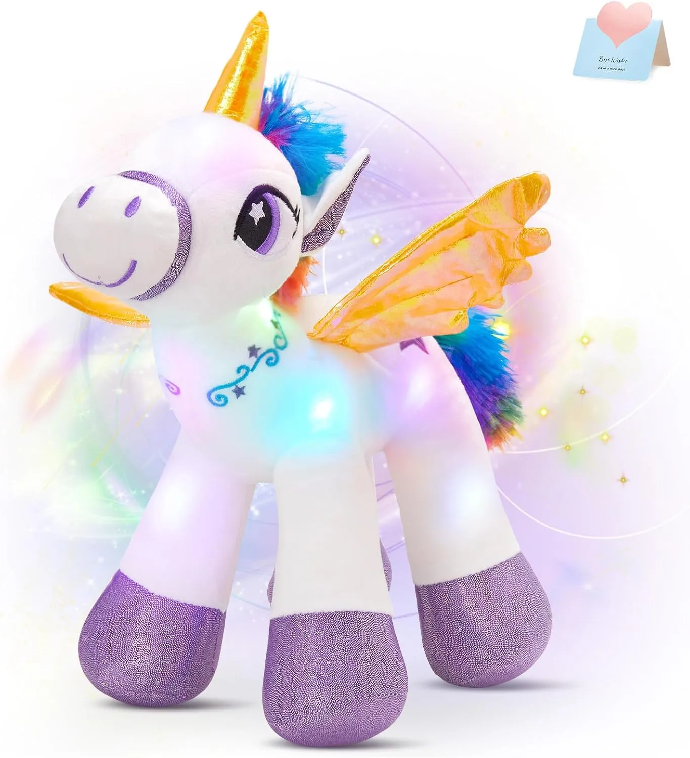 Houwsbaby Light Up Unicorn Stuffed Animal Unicorn Toy Glow at Night Soft Horse LED Plush Toy Glitter Gift for Kids Boys Girls Companion Pet Holiday Birthday, 14'' (White)