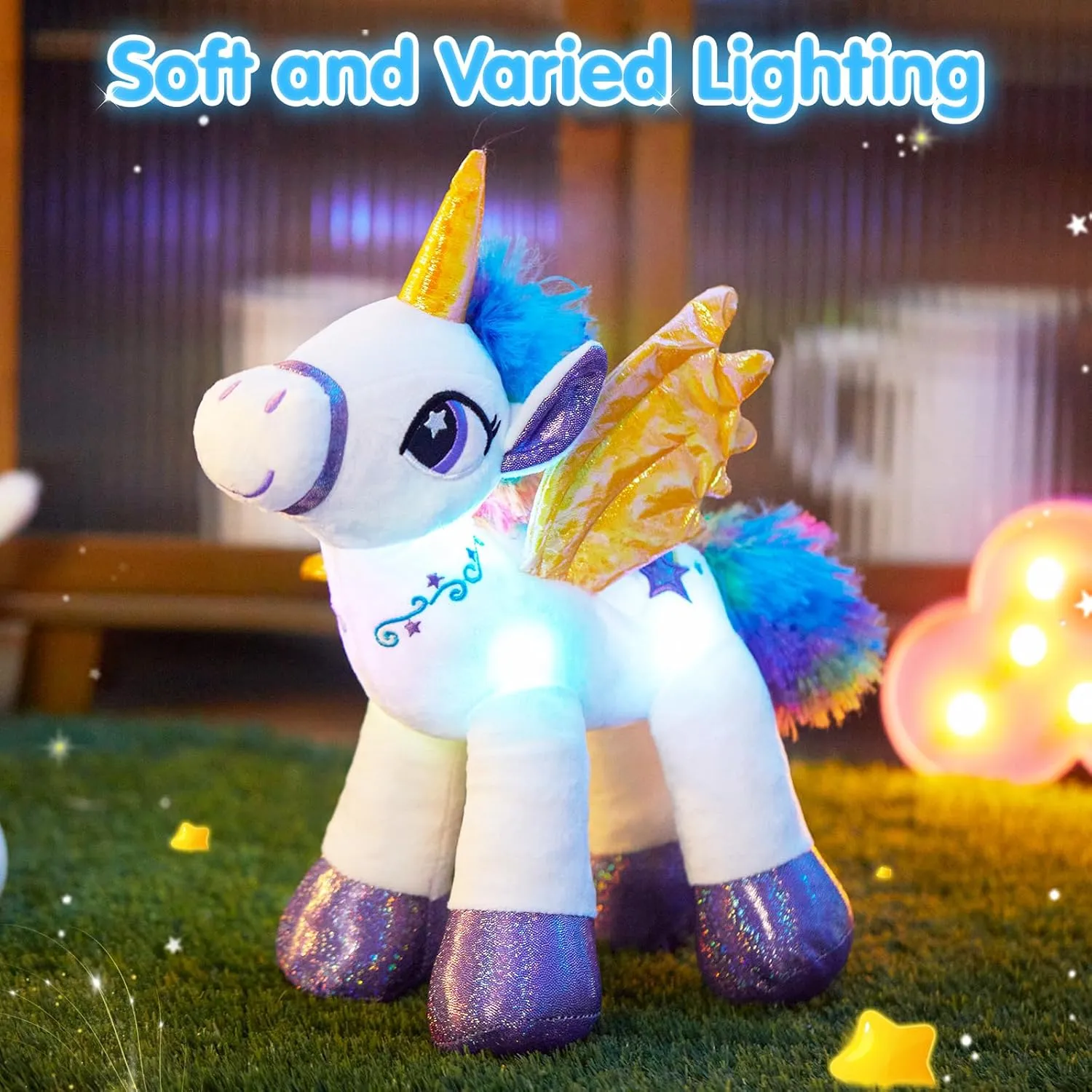 Houwsbaby Light Up Unicorn Stuffed Animal Unicorn Toy Glow at Night Soft Horse LED Plush Toy Glitter Gift for Kids Boys Girls Companion Pet Holiday Birthday, 14'' (White)