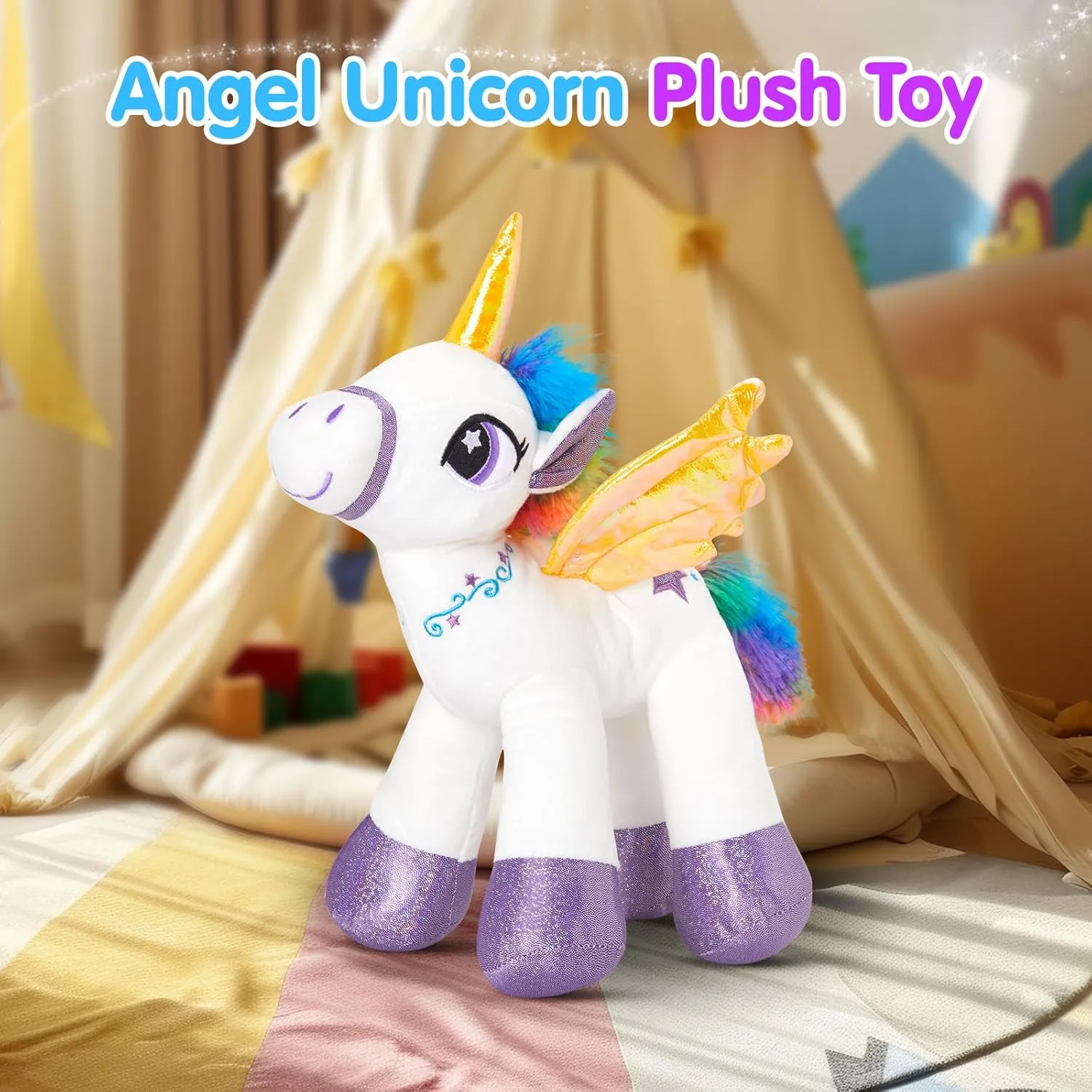 Houwsbaby Light Up Unicorn Stuffed Animal Unicorn Toy Glow at Night Soft Horse LED Plush Toy Glitter Gift for Kids Boys Girls Companion Pet Holiday Birthday, 14'' (White)