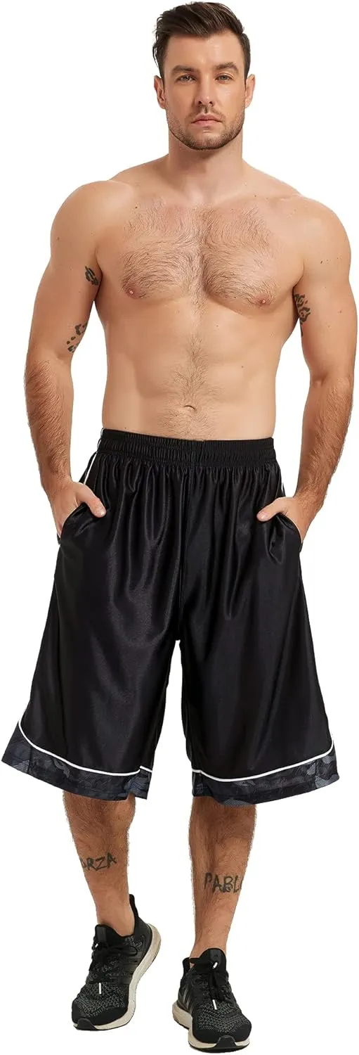 HQUEC Men's 12" Athletic Shorts Long Basketball Workout Shorts Below Knee Loose-Fit with Pockets