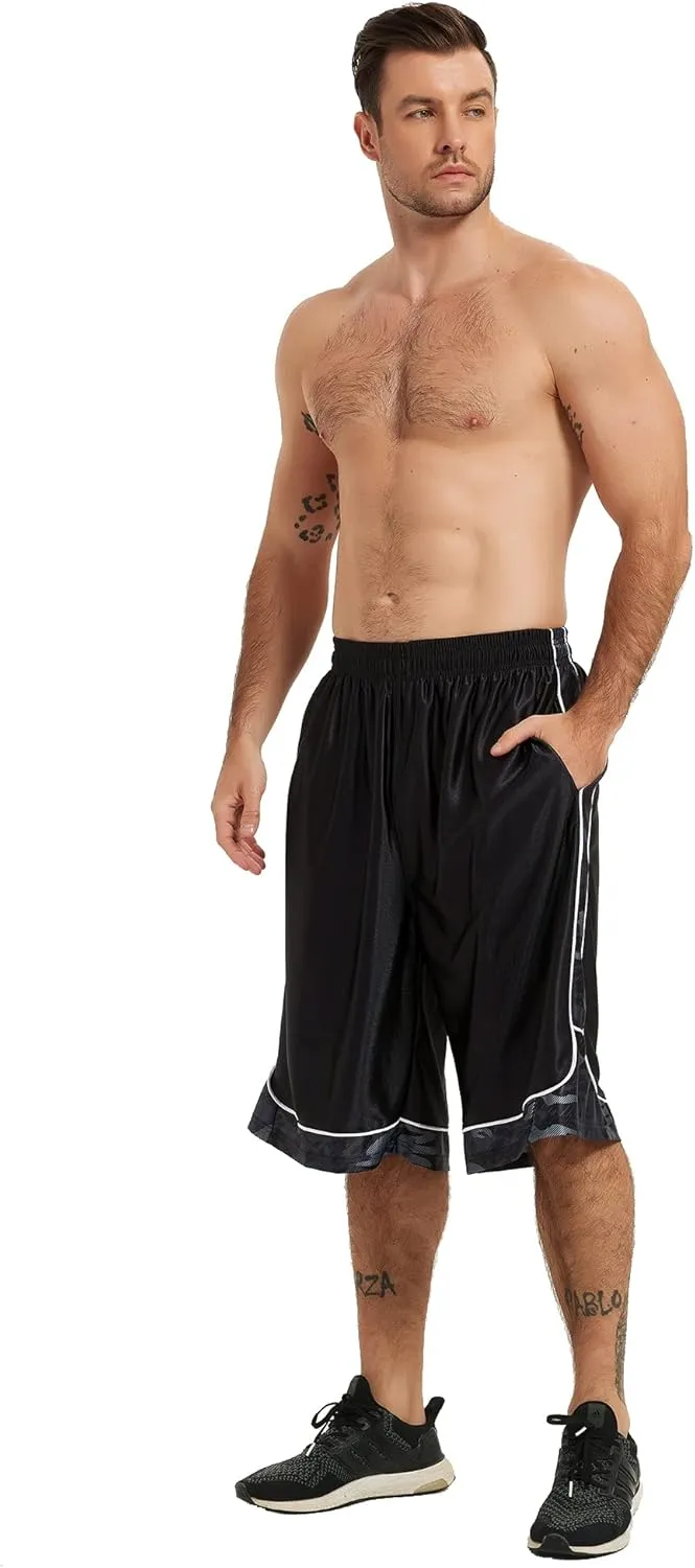 HQUEC Men's 12" Athletic Shorts Long Basketball Workout Shorts Below Knee Loose-Fit with Pockets