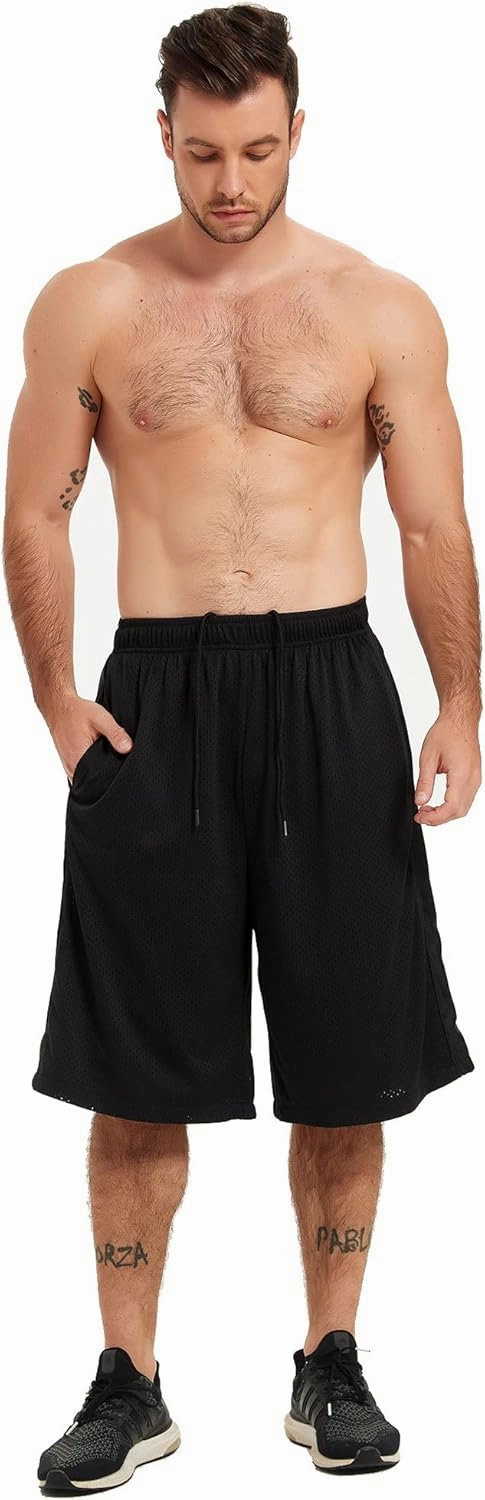 HQUEC Men's 12" Athletic Shorts Long Basketball Workout Shorts Below Knee Loose-Fit with Pockets
