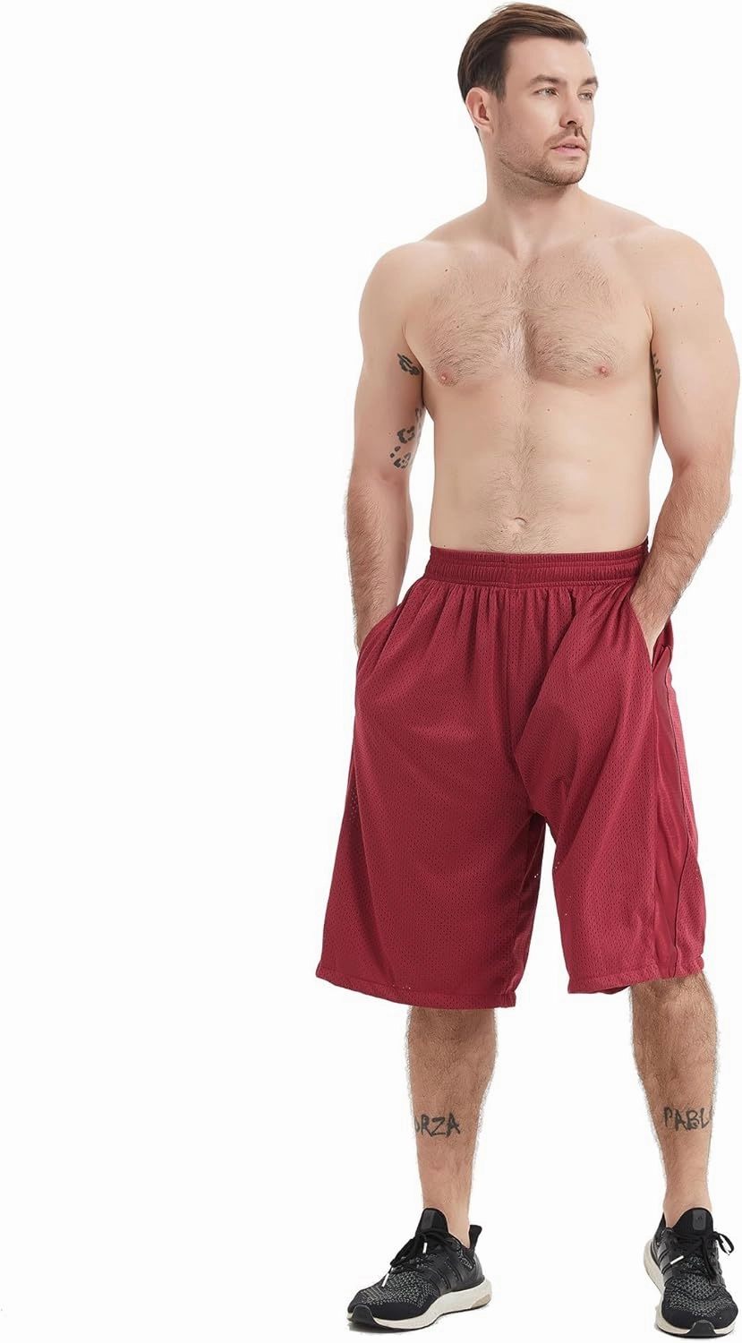 HQUEC Men's 12" Athletic Shorts Long Basketball Workout Shorts Below Knee Loose-Fit with Pockets