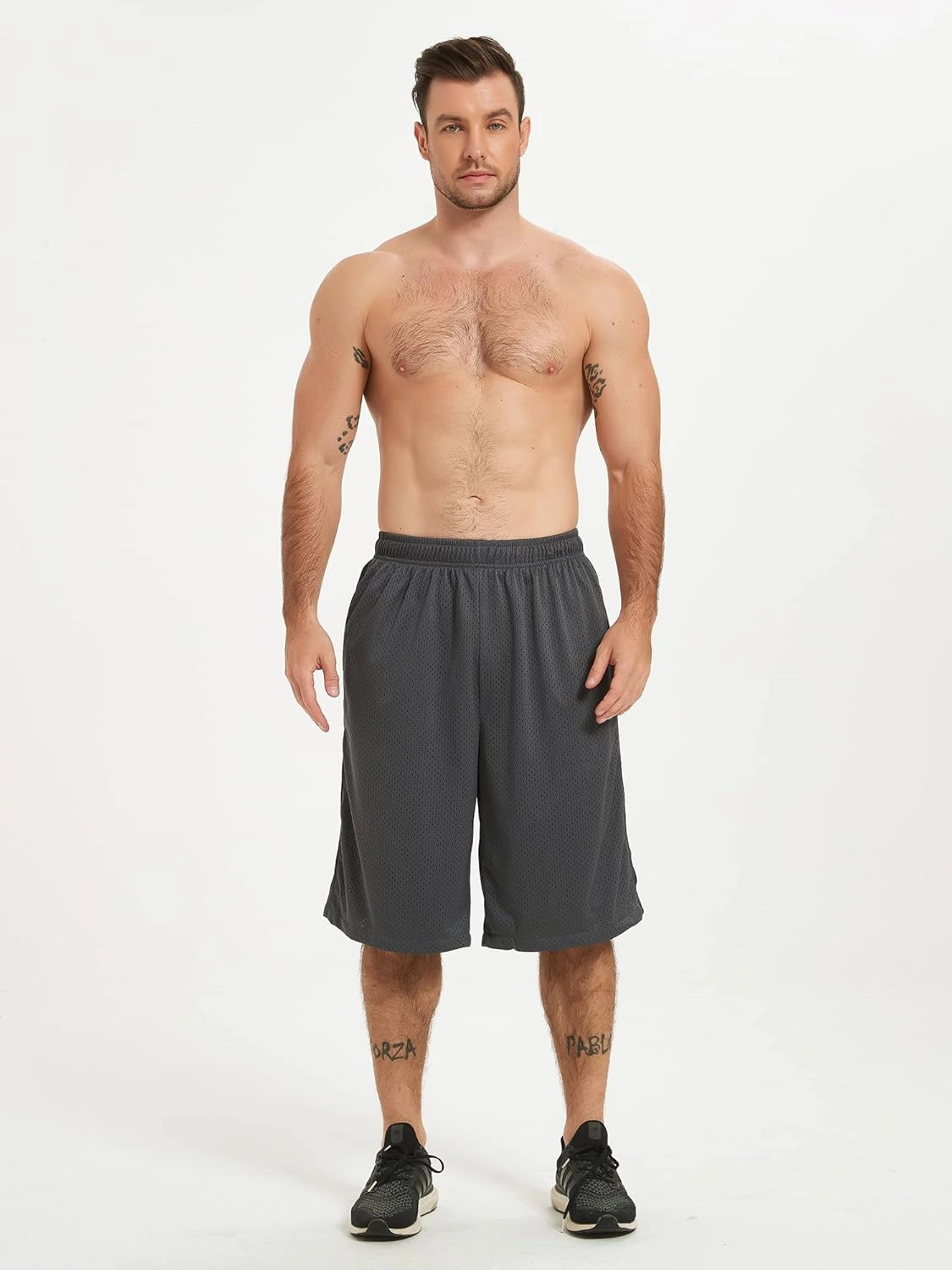HQUEC Men's 12" Athletic Shorts Long Basketball Workout Shorts Below Knee Loose-Fit with Pockets