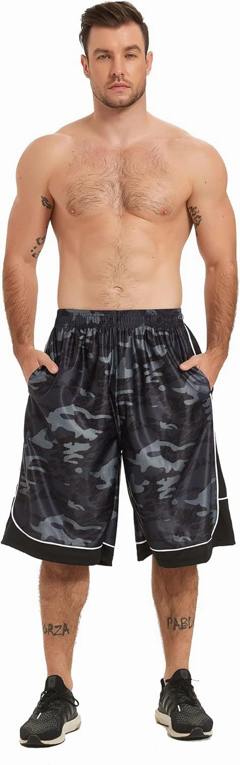HQUEC Men's 12" Athletic Shorts Long Basketball Workout Shorts Below Knee Loose-Fit with Pockets