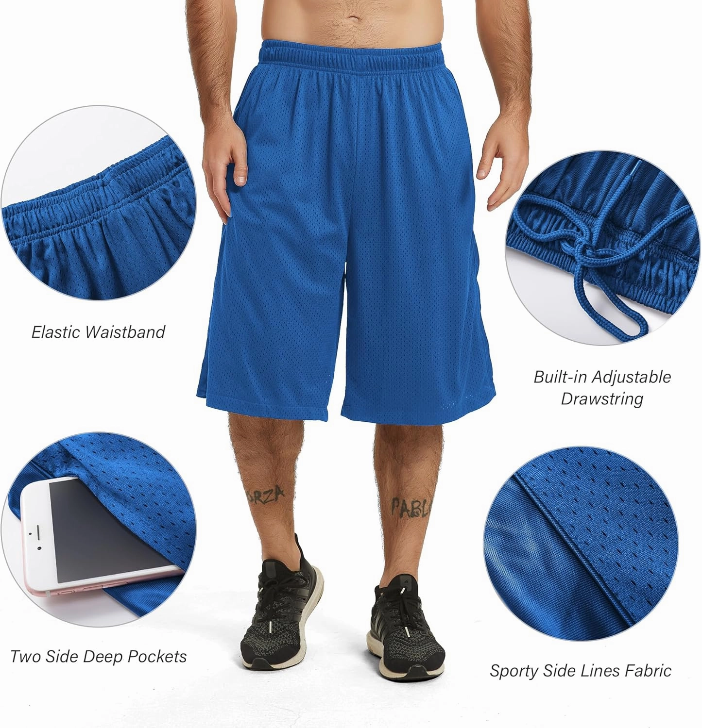 HQUEC Men's 12" Athletic Shorts Long Basketball Workout Shorts Below Knee Loose-Fit with Pockets