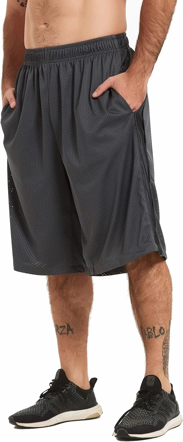 HQUEC Men's 12" Athletic Shorts Long Basketball Workout Shorts Below Knee Loose-Fit with Pockets