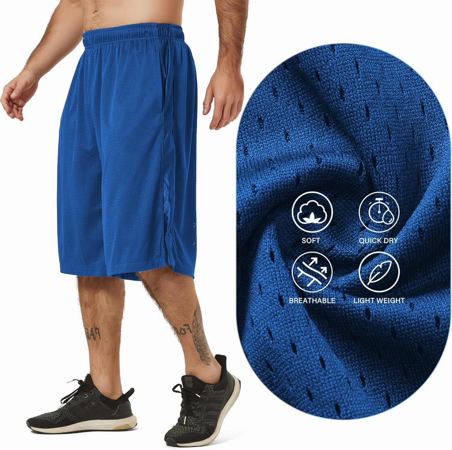 HQUEC Men's 12" Athletic Shorts Long Basketball Workout Shorts Below Knee Loose-Fit with Pockets
