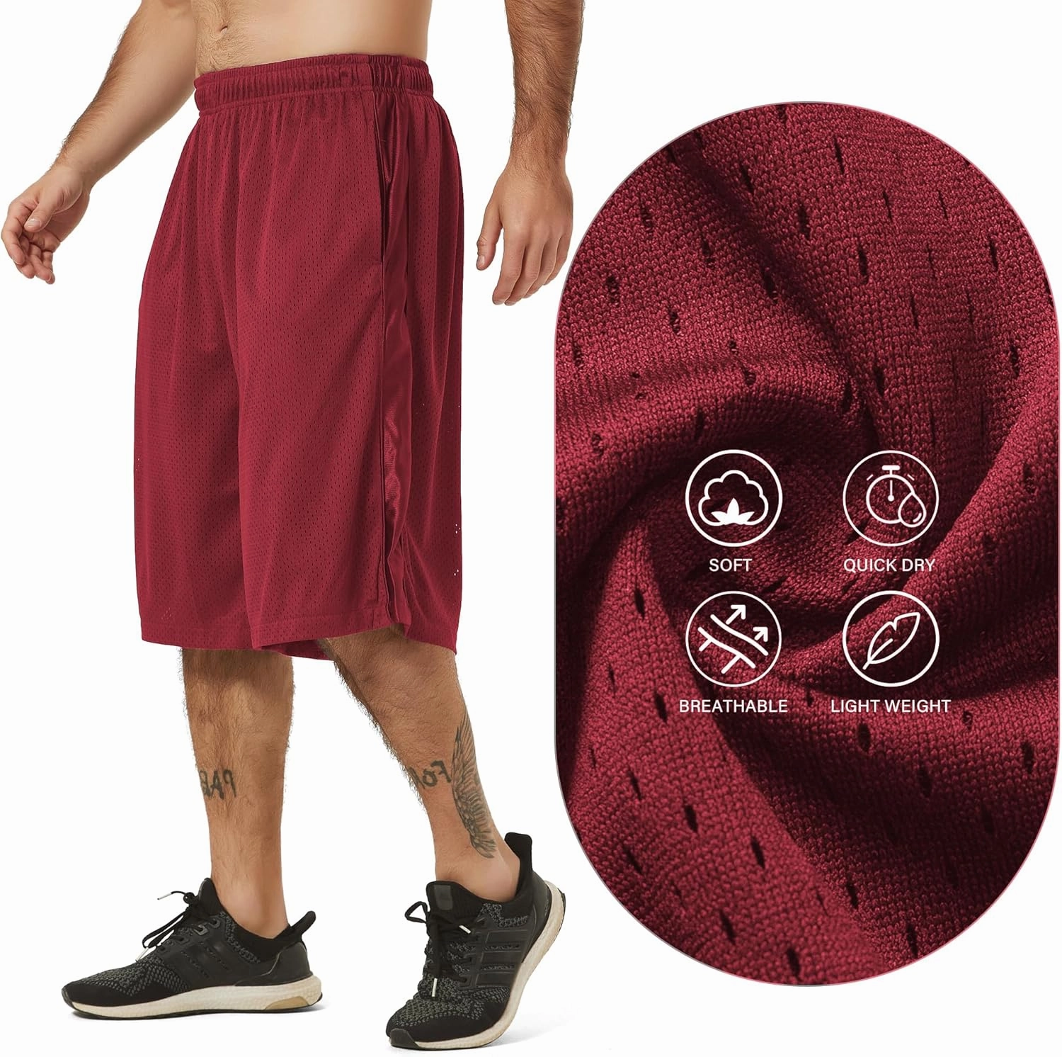 HQUEC Men's 12" Athletic Shorts Long Basketball Workout Shorts Below Knee Loose-Fit with Pockets