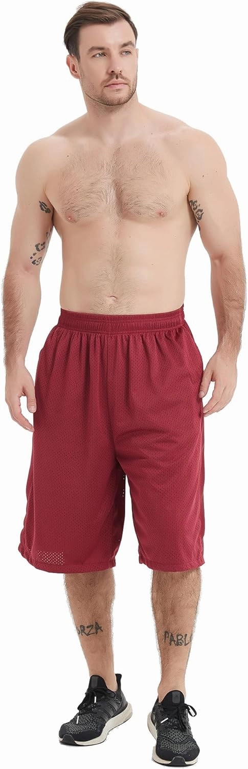 HQUEC Men's 12" Athletic Shorts Long Basketball Workout Shorts Below Knee Loose-Fit with Pockets