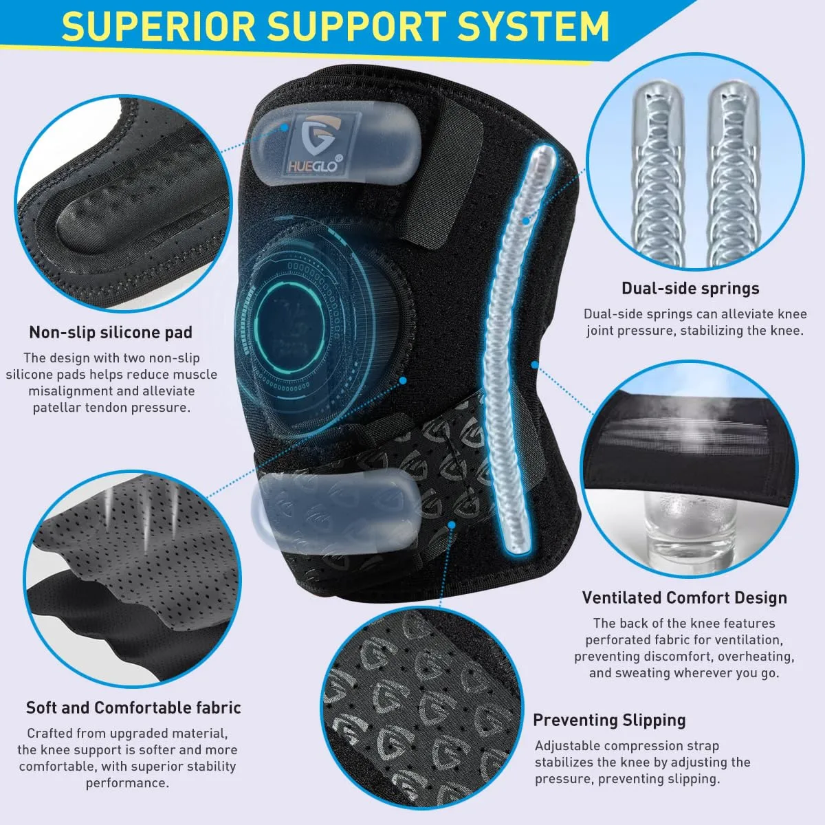 HUEGLO Knee Brace for Men Women, Knee Pain Relief Patellar Tendon Support Strap, Adjustable Patella Stabilizer, Meniscus Tear,Small/Medium