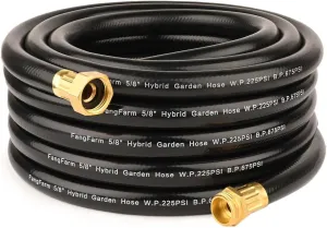 Hybrid Garden Hose 50FT - 5/8" Heavy Duty Flexible Rubber Hose with GHT Brass Fittings - UV-Resistant Leak-proof Ideal for Lawn & Outdoor Use