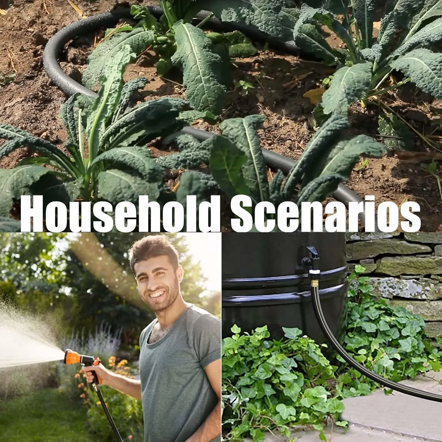 Hybrid Garden Hose 50FT - 5/8" Heavy Duty Flexible Rubber Hose with GHT Brass Fittings - UV-Resistant Leak-proof Ideal for Lawn & Outdoor Use