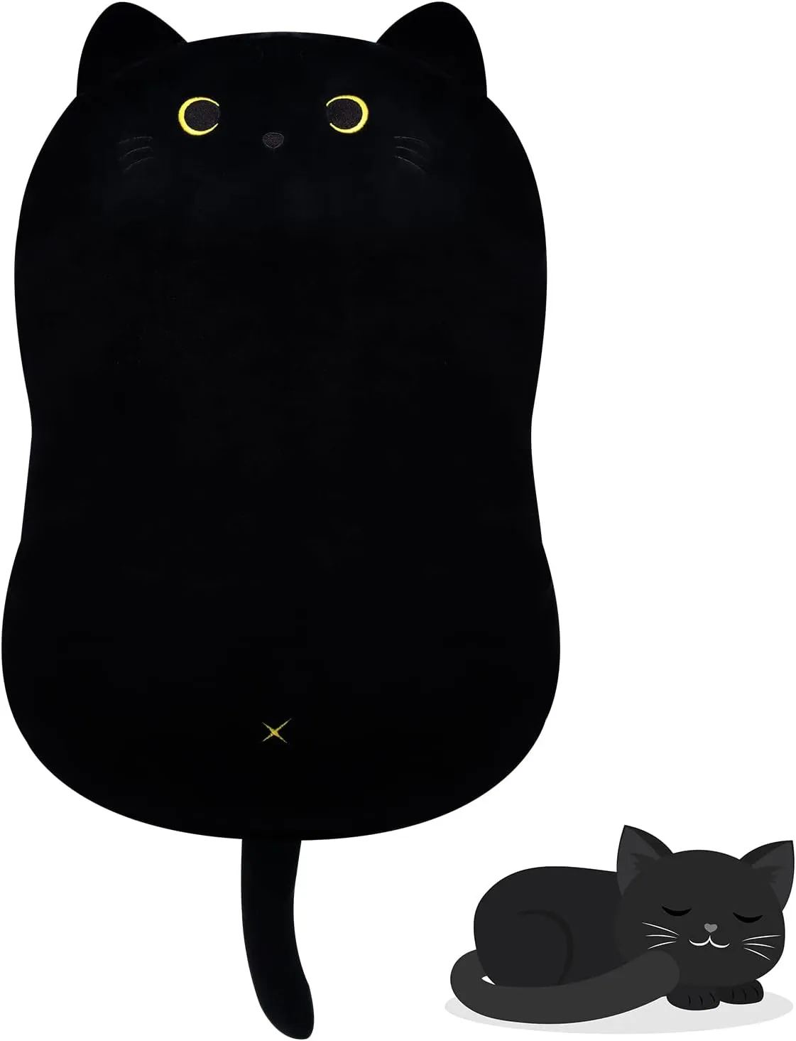 iBccly Black Cat Plush Pillow,18inch Long Cat Boby Plushie Cuddly Sleep Pillow for Kids, Fat Kitten Stuffed Animal Birthday Gifts for Boys and Girls, Home Decor