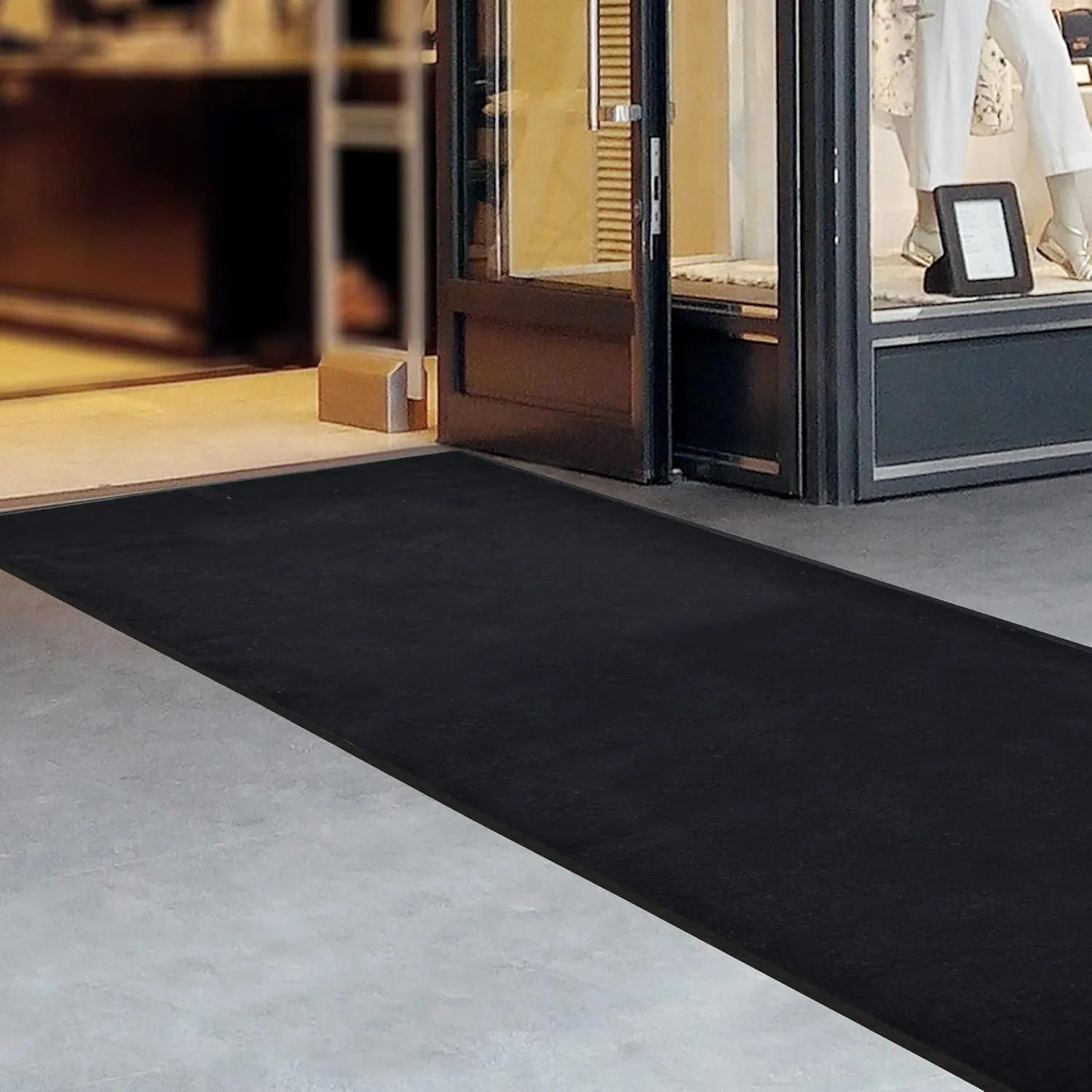 iCustomRug Heavy Duty Interior/Exterior Waterproof Utility Plush Pile Vinyl Back Runner,Mats,Area Rug, Non-Slip, for Doorway, Hallway, Commercial or Residential Use 4' X 6' Black