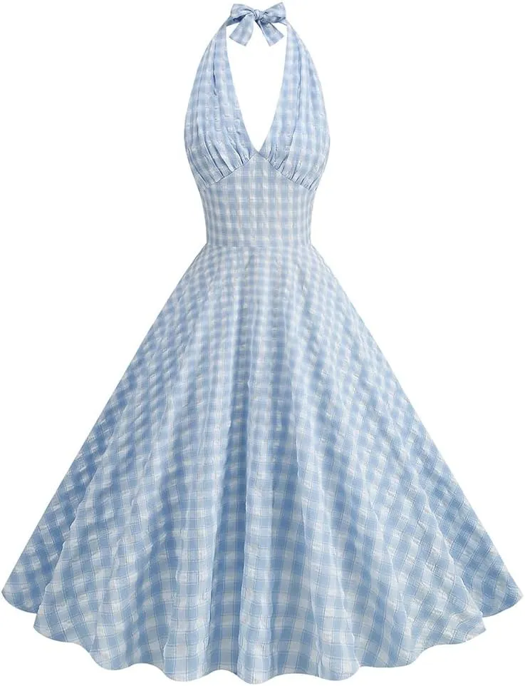 IDOPIP Women's 1950s Vintage Plaid Dress Retro Cocktail Swing Dress Prom Party Midi Dress Wedding Guest Outfit Gingham Gown