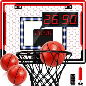 Indoor Basketball Hoop for Kids, 3 Modes Over The Door Mini Basketball Hoops with LED Light & Sound Effects, Electronic Scoreboard, 3 Basketballs, Sport Toys Birthday Gift for Boys Girls 3  Year