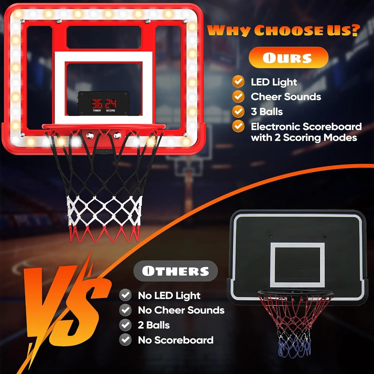 Indoor Mini Basketball Hoop with Scoreboard & Timer, Kids Toddler Adjustable Height 3ft-5.8ft Stand Basketball Hoop Goal Toy for Outdoor Backyard,Sports Game for Boys Age 3-12
