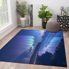 Indoor Carpet Ocean Theme Polar Night Landscape Area Rugs Modern Nordic Style Aurora Scenery Prints Rug for Doom Office Decor 2'x3'