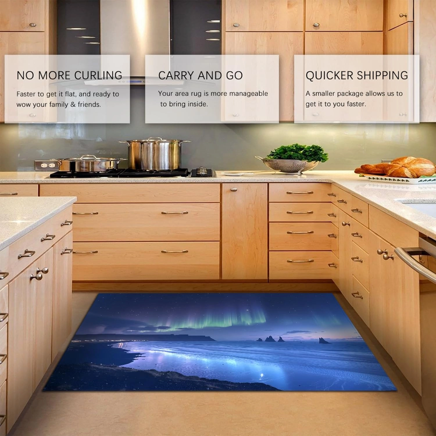 Indoor Carpet Ocean Theme Polar Night Landscape Area Rugs Modern Nordic Style Aurora Scenery Prints Rug for Doom Office Decor 2'x3'