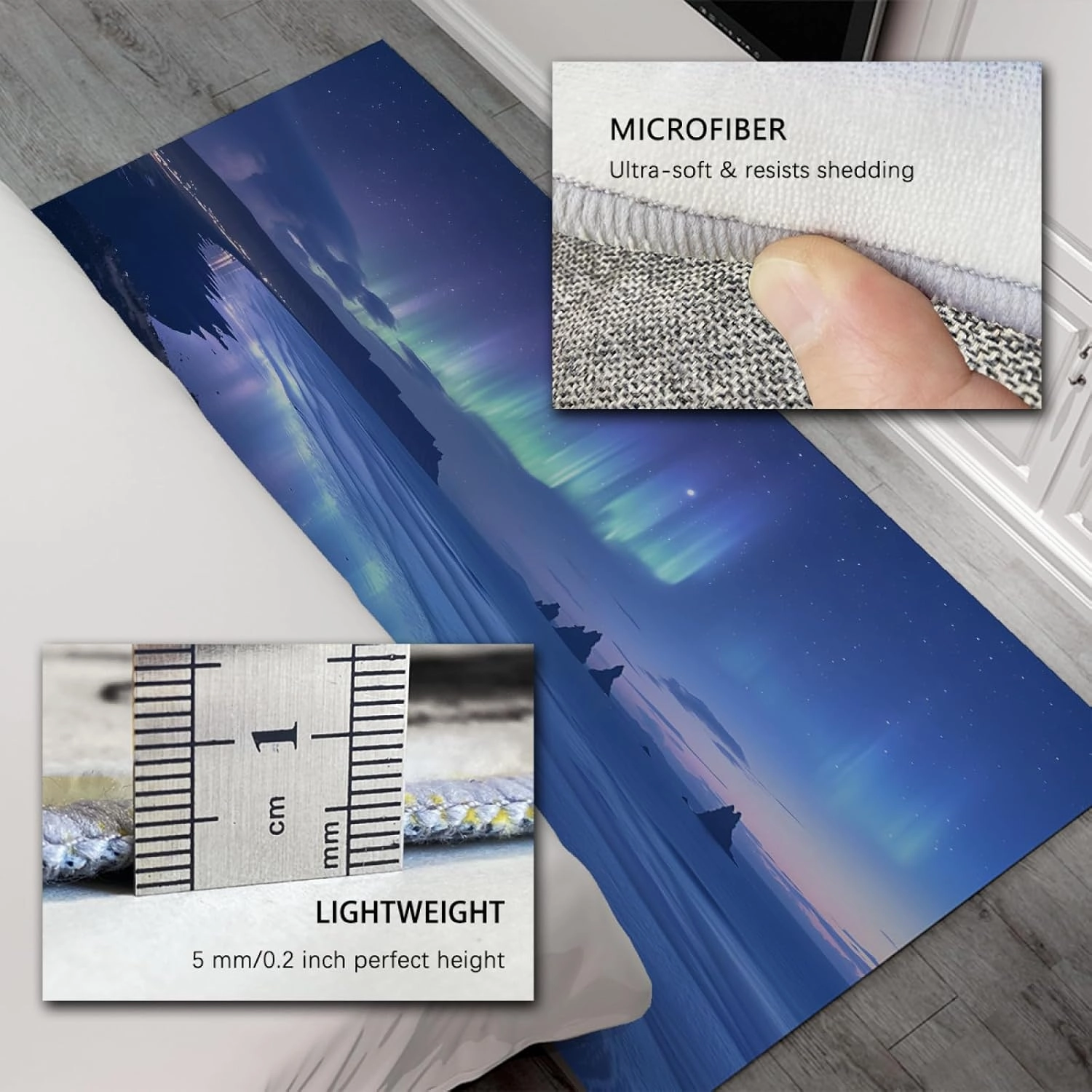Indoor Carpet Ocean Theme Polar Night Landscape Area Rugs Modern Nordic Style Aurora Scenery Prints Rug for Doom Office Decor 2'x3'