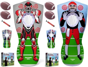Inflatable Football Toss Game Bundle – Includes Cartoon and Robot Double-Sided Targets – Indoor & Outdoor Throwing Games for Kids – Includes Balls, Pump & Patch Kits