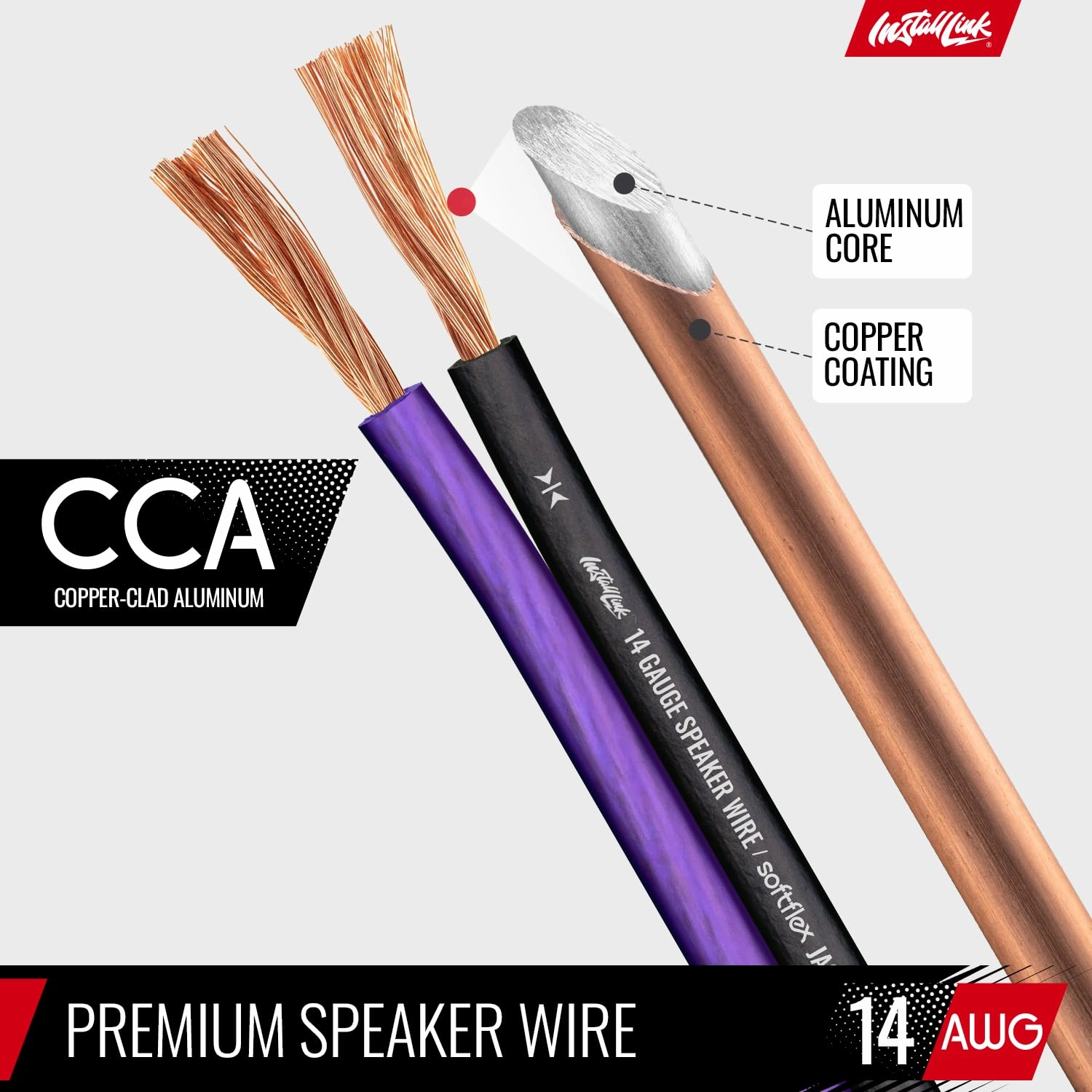 Install Link 14 AWG Gauge Speaker Wire Cable (100 Feet) Stereo, Car or Home Theater (CCA)