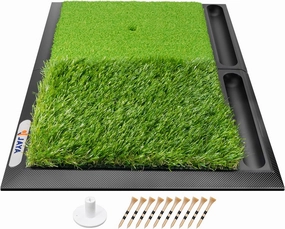 JAYA Golf Hitting Mat with Ball Tray, Heavy Rubber Base, Fairway & Rough Turf Golf Training Mat, Golf Tees and Rubber Tee Holder Included, Portable Golf Practice Mat for Indoor and Outdoor