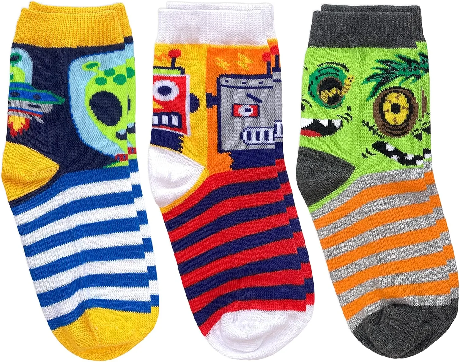 Jefferies Socks Boys' Robot Alien Zombie Fun Novelty Pattern Crew Socks 3 Pack