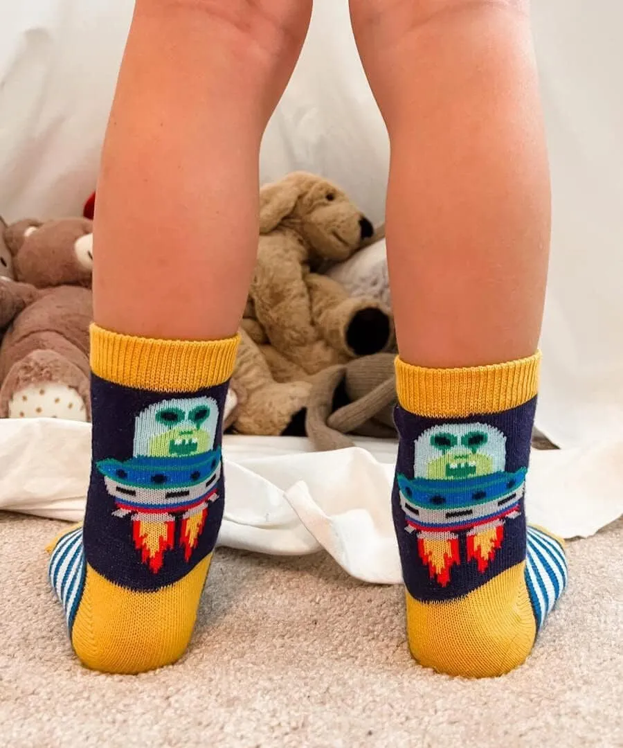 Jefferies Socks Boys' Robot Alien Zombie Fun Novelty Pattern Crew Socks 3 Pack