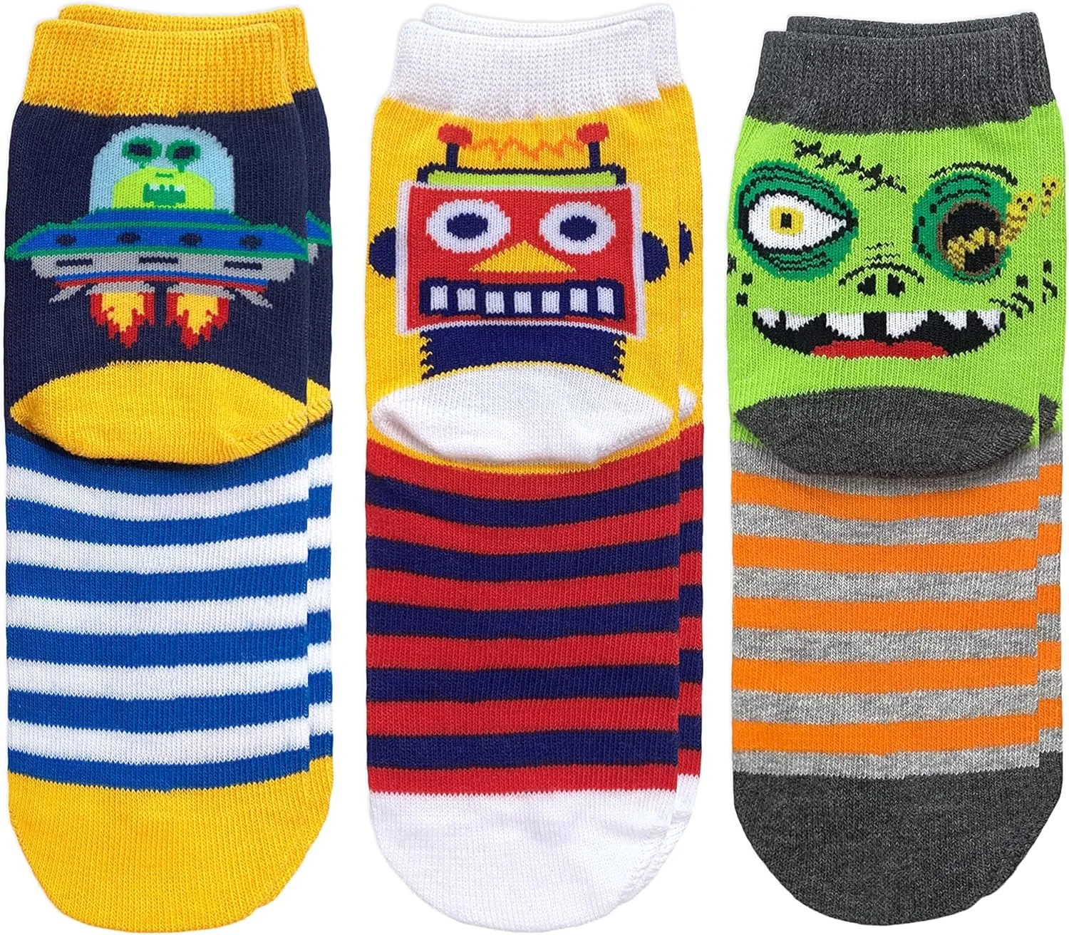 Jefferies Socks Boys' Robot Alien Zombie Fun Novelty Pattern Crew Socks 3 Pack