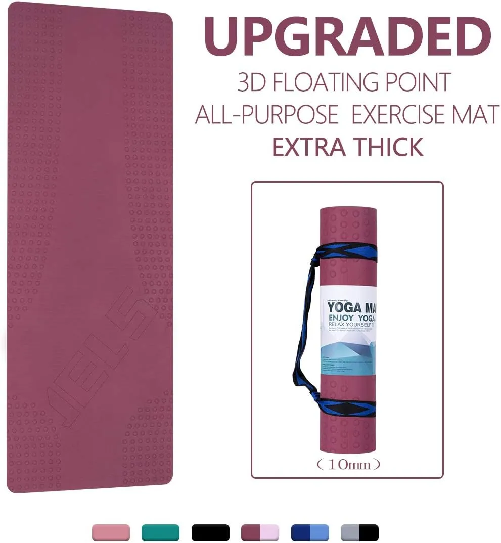 JELS Extra Thick Yoga Mat, 2/5 inch, Ergonomic 3D Non Slip Design, SGS Certified TPE Material, Yoga Mat for Men Women with Carrying Strap,Exercises Mat for Yoga, Pilates and Floor Workout(72"x26")…