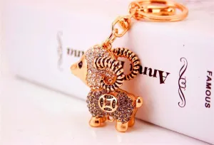 JewelBeauty Lamb Sheep Fortune Coin Goat Charm Pendant Crystals Rhinestones Purse Car Bag Keyring Key Chain (Grey)