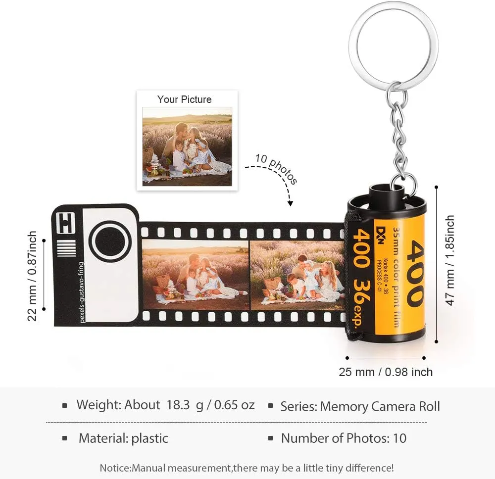 JewelOra Personalized Keychains with Picture Colorful Custom Camera Film Roll Keychain with Photo Reel Unique Custom Gift