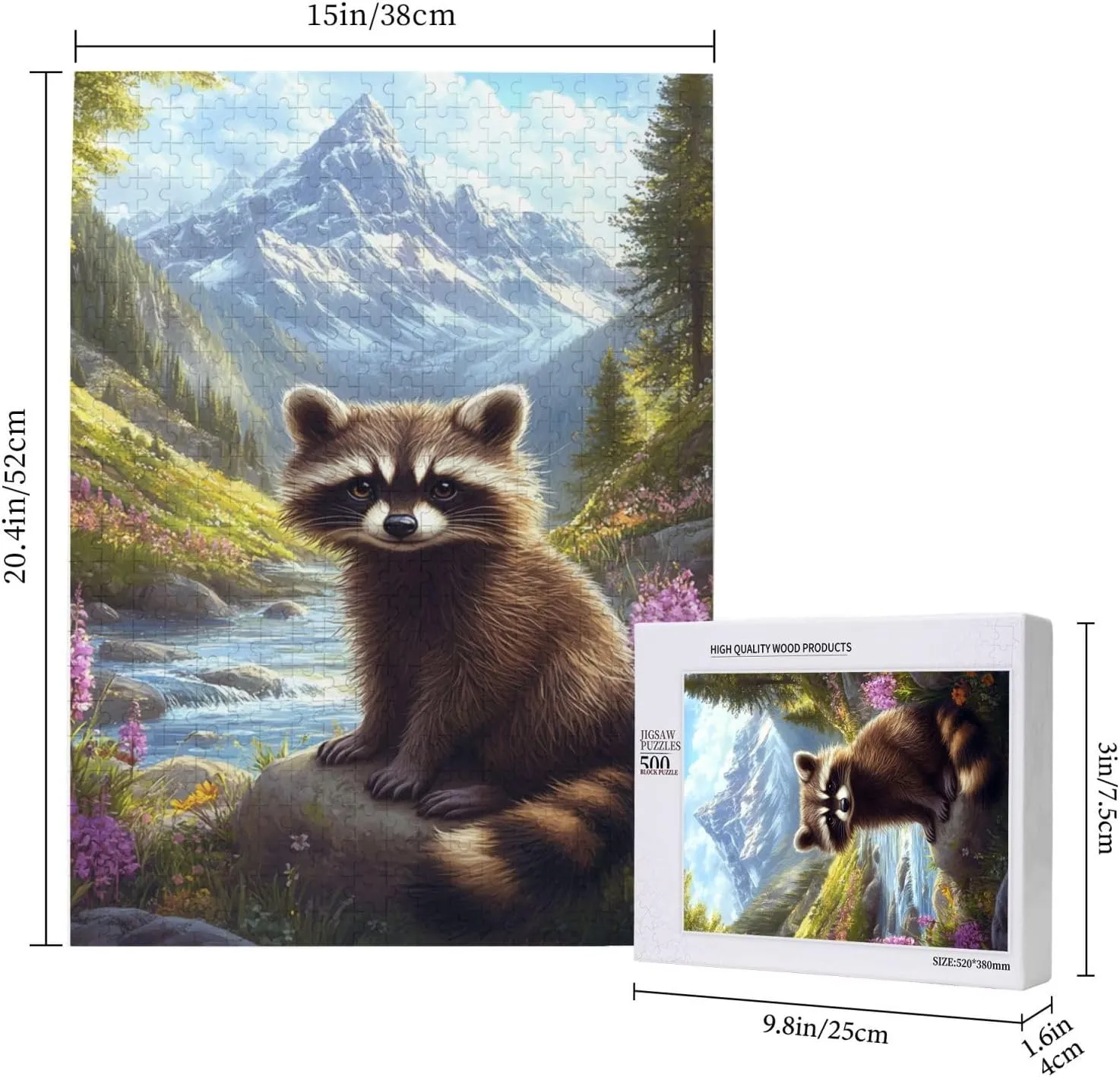 Jigsaw Puzzle with 500 Pcs,Raccoons in The Valleys, Colorfuls Jungle, Challenging Brain Exercise,High Difficulty Entertainment Game,Wooden Puzzle for Adults,Gift for Friends and Family