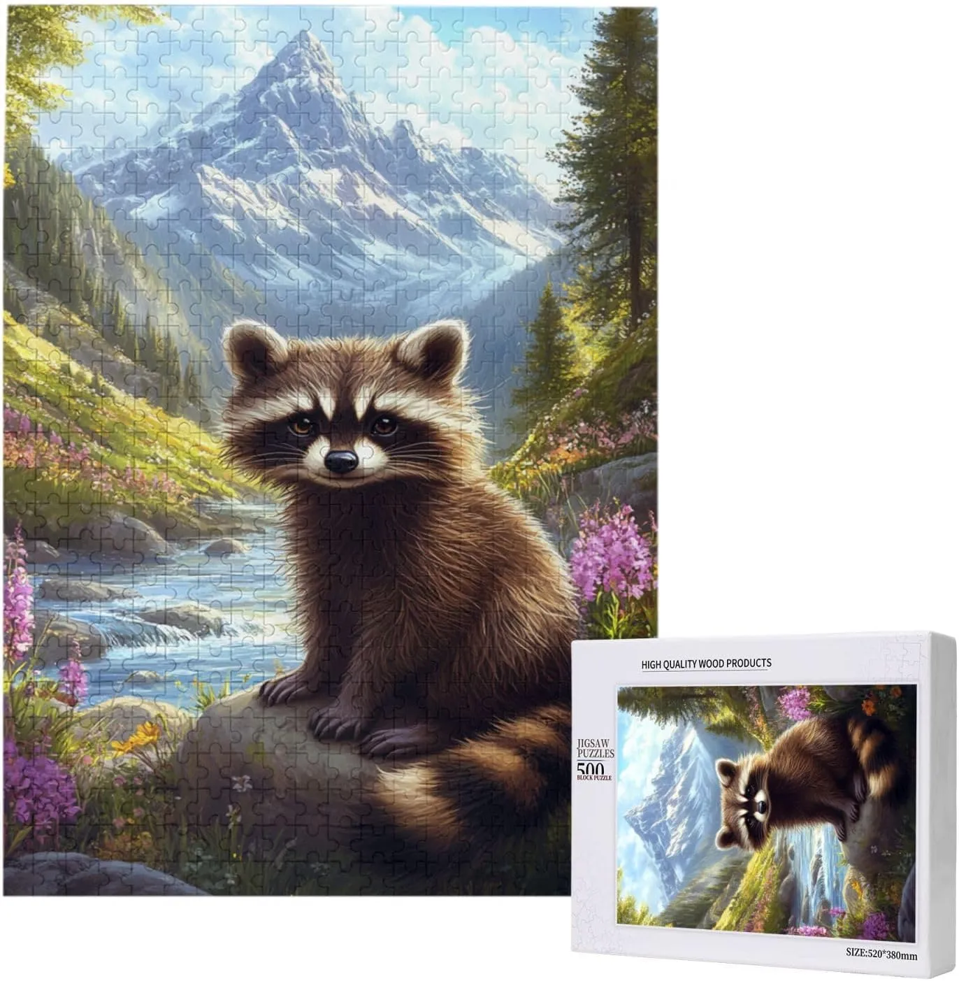 Jigsaw Puzzle with 500 Pcs,Raccoons in The Valleys, Colorfuls Jungle, Challenging Brain Exercise,High Difficulty Entertainment Game,Wooden Puzzle for Adults,Gift for Friends and Family