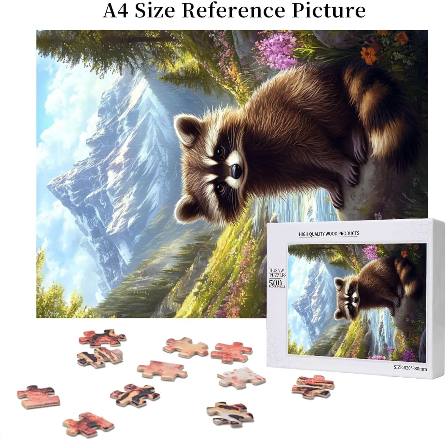 Jigsaw Puzzle with 500 Pcs,Raccoons in The Valleys, Colorfuls Jungle, Challenging Brain Exercise,High Difficulty Entertainment Game,Wooden Puzzle for Adults,Gift for Friends and Family