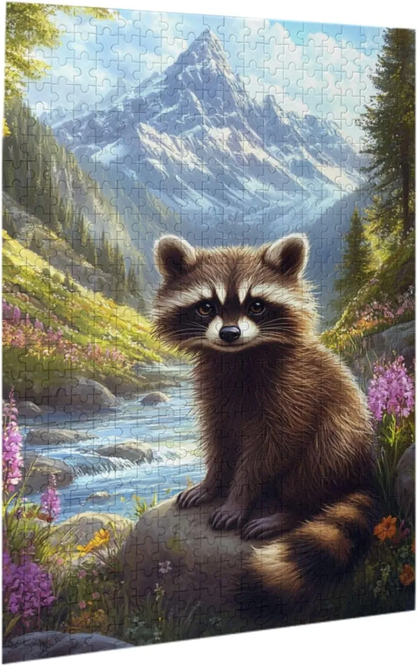 Jigsaw Puzzle with 500 Pcs,Raccoons in The Valleys, Colorfuls Jungle, Challenging Brain Exercise,High Difficulty Entertainment Game,Wooden Puzzle for Adults,Gift for Friends and Family