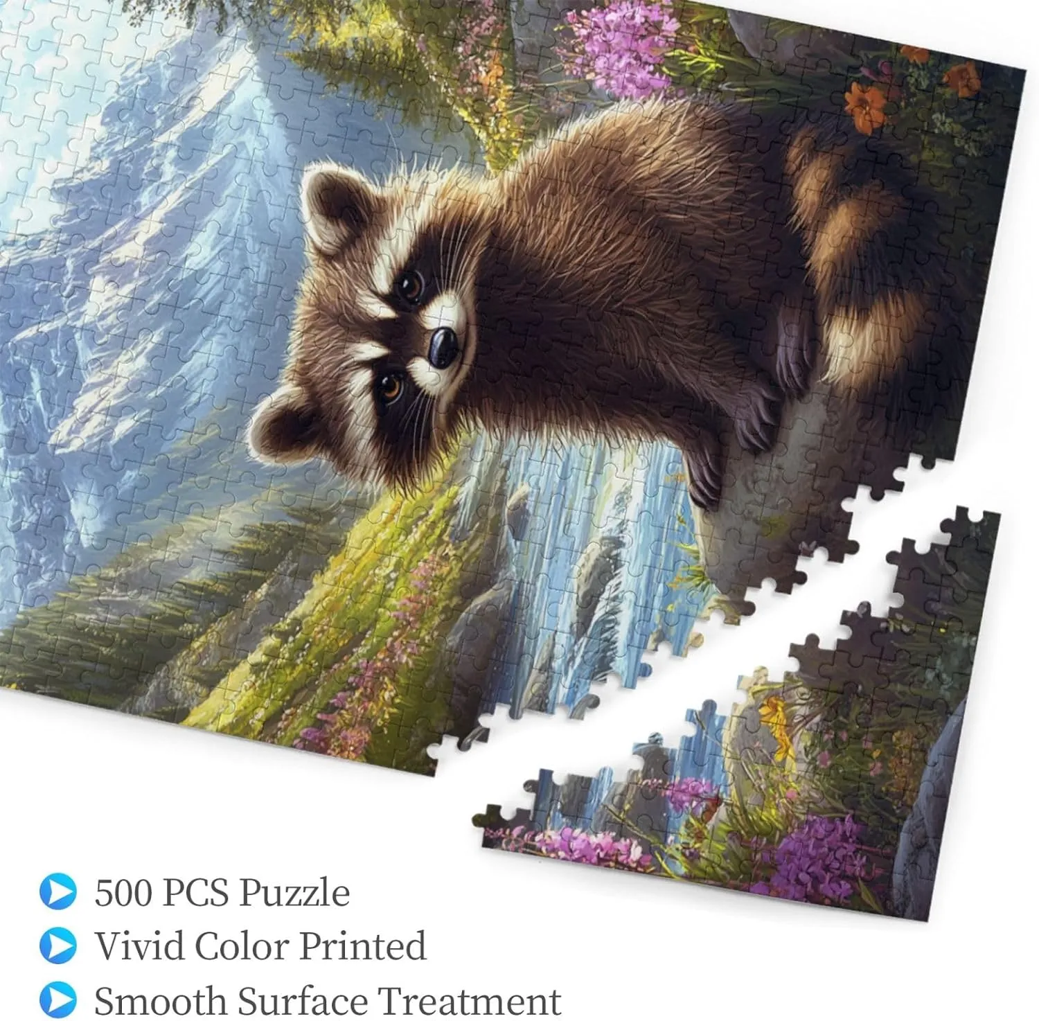 Jigsaw Puzzle with 500 Pcs,Raccoons in The Valleys, Colorfuls Jungle, Challenging Brain Exercise,High Difficulty Entertainment Game,Wooden Puzzle for Adults,Gift for Friends and Family