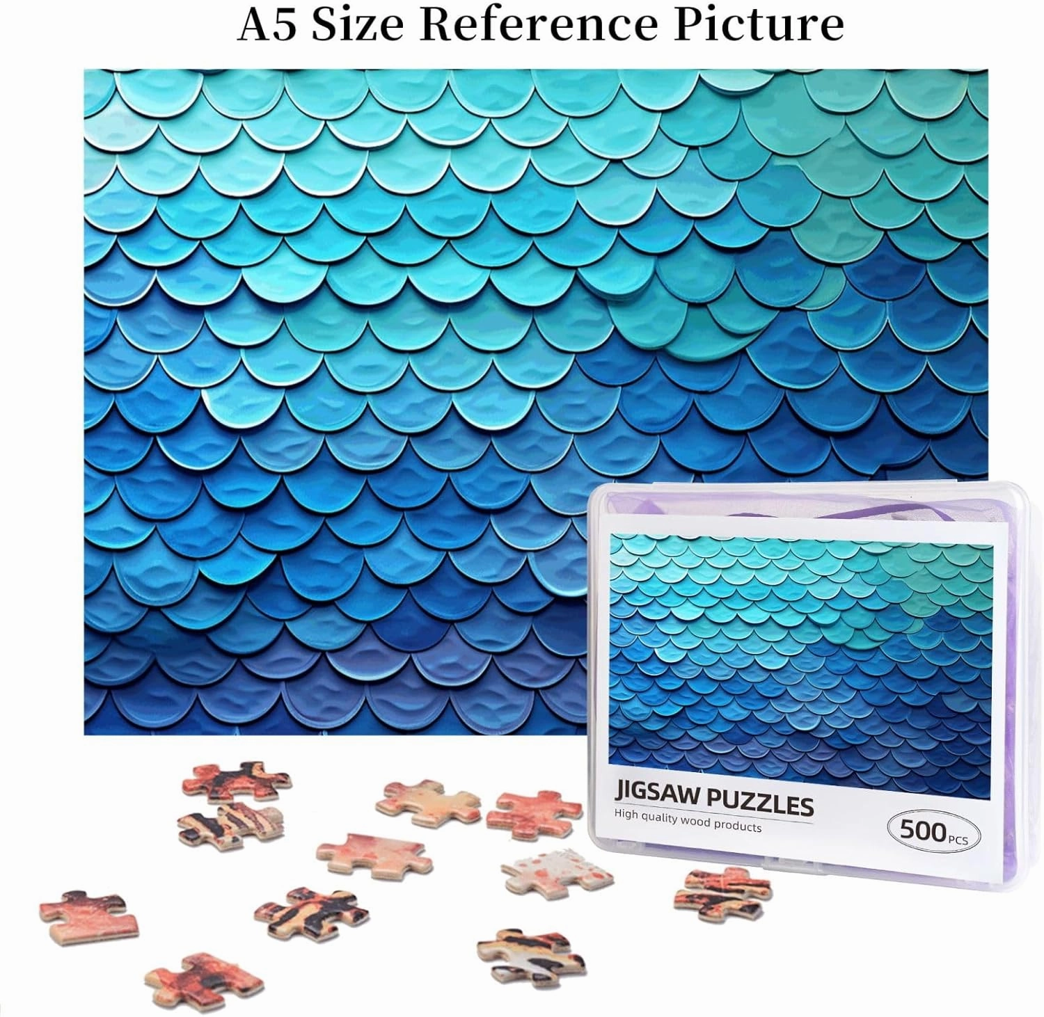 Jigsaw Puzzle 500 Pieces Ocean Sea Blue Mermaid Fish Scale Puzzles Personalized Photos Puzzle with Storage Bag Challenging Puzzle for Adults Picture Puzzle for Family Game Great Gift (20.4" x 15")