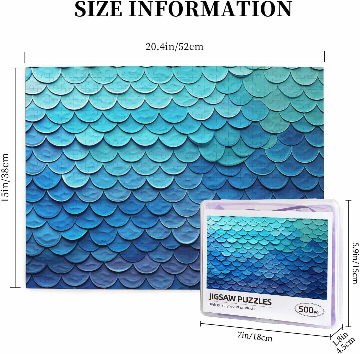 Jigsaw Puzzle 500 Pieces Ocean Sea Blue Mermaid Fish Scale Puzzles Personalized Photos Puzzle with Storage Bag Challenging Puzzle for Adults Picture Puzzle for Family Game Great Gift (20.4" x 15")