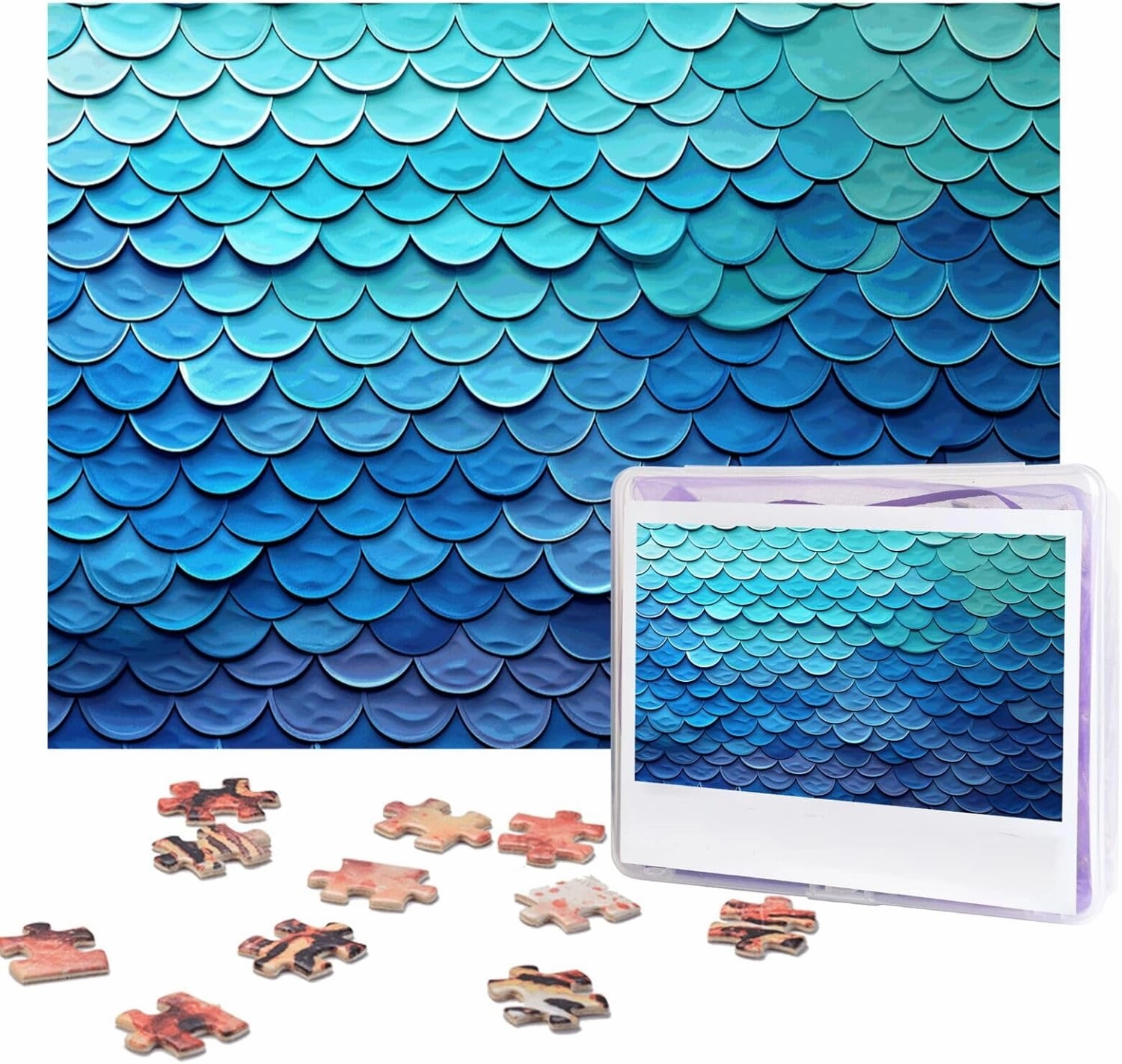 Jigsaw Puzzle 500 Pieces Ocean Sea Blue Mermaid Fish Scale Puzzles Personalized Photos Puzzle with Storage Bag Challenging Puzzle for Adults Picture Puzzle for Family Game Great Gift (20.4" x 15")