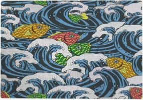 Jigsaw Puzzle Kids Adults 300 Piece ﻿Sea Waves and Colorful Fishes PatternrLarge Format Intellectual Educational Puzzles Game Toys Gift Boredom Buster Activity for Home Wall Decor