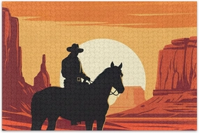 Jigsaw Puzzles 500 Piece for Adults Funny Puzzle Fall Scene Animal Floral Art Cowboy Horse Orange Desert, 20.5x14.9 Inch