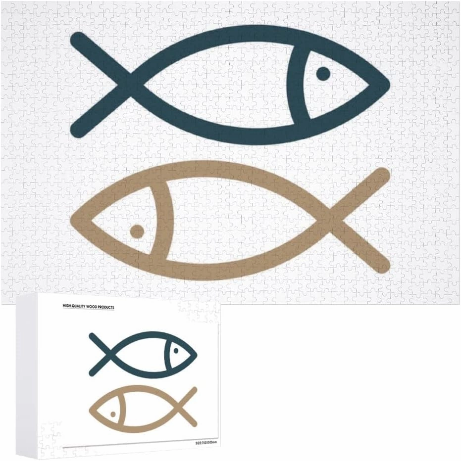 Jigsaw Puzzles Stick Figure Fish Gold BlackDIY Brain Challenge Puzzle Educational Intellectual Decompress Fun Toy for Adults Children Gifts Boys Girls Home Decor 1000 pcs