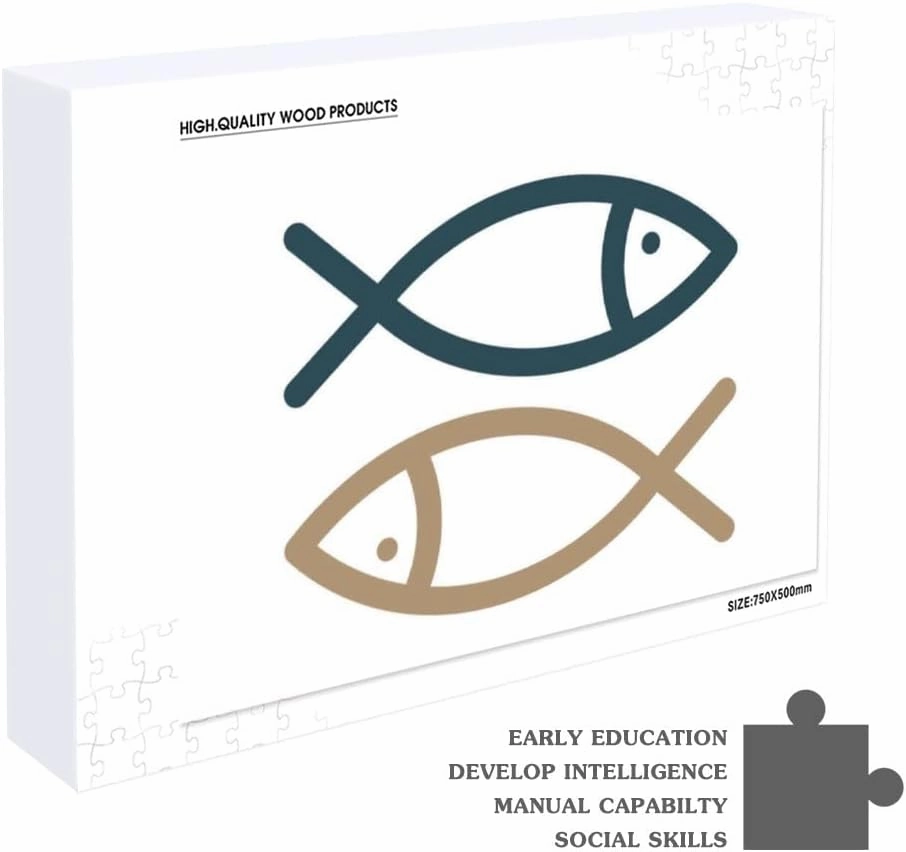 Jigsaw Puzzles Stick Figure Fish Gold BlackDIY Brain Challenge Puzzle Educational Intellectual Decompress Fun Toy for Adults Children Gifts Boys Girls Home Decor 1000 pcs